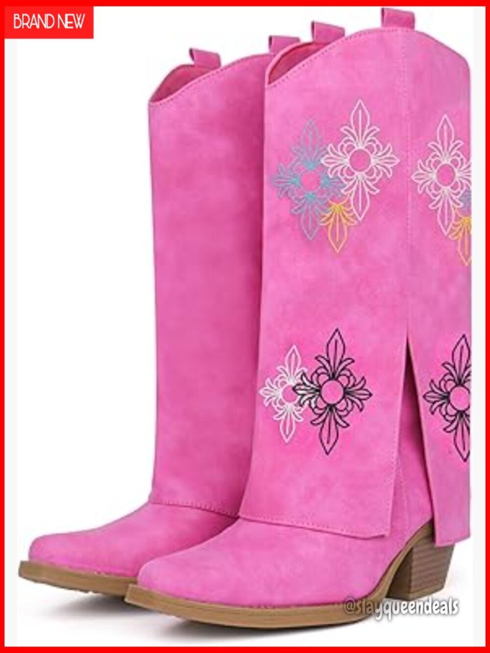 Western Cowgirl Boots with Chunky Heel Mid Calf Snip Toe Side Zip